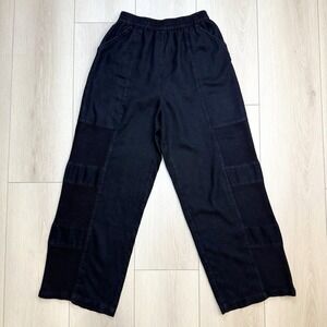 VTG 90s MZM Sport Linen Rayon Pants Womens Large Black Elastic Waist USA Made